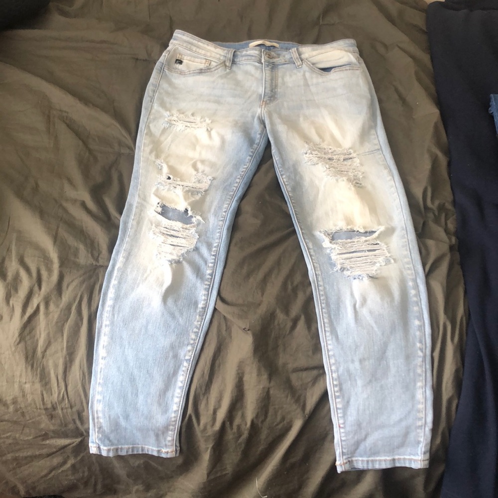 barley worn ripped light color jeans